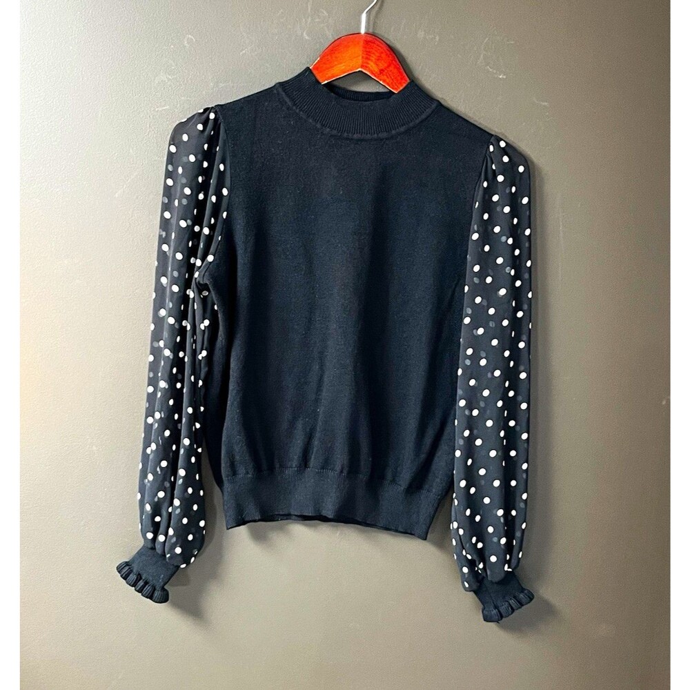 Nanette Lepore Women’s Black & White Polka Dot Ruffle Knit Sweater M